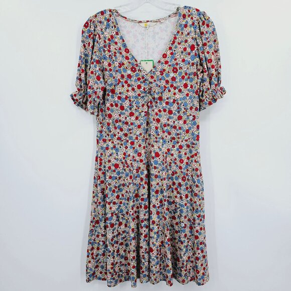 Boden V Neck Jersey Dress 4 Riviera Blue Floret Cluster Ditsy Floral Pockets New - Picture 1 of 14